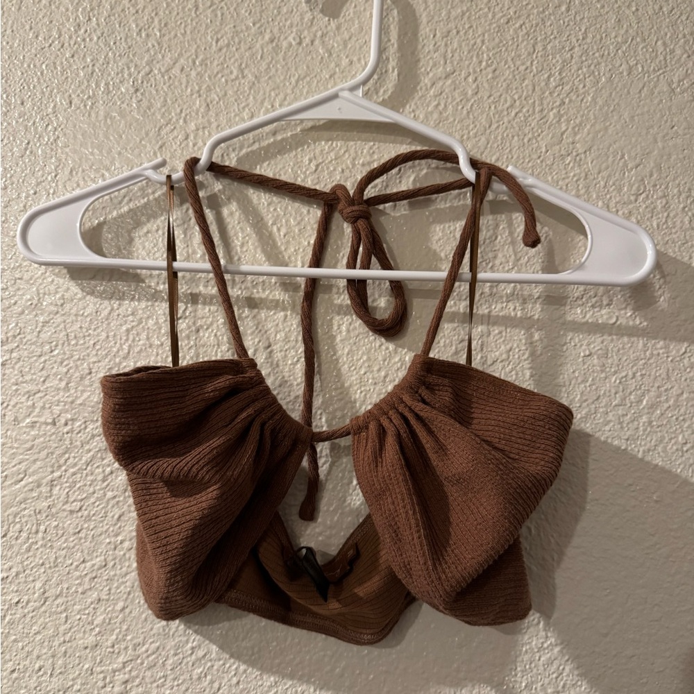 Brown Ribbed Halter Top